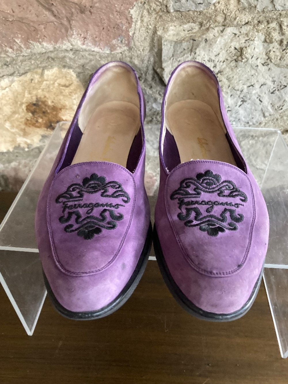 Salvatore Ferragamo Purple Suede Flats Size 10 1/2 3A Narrow